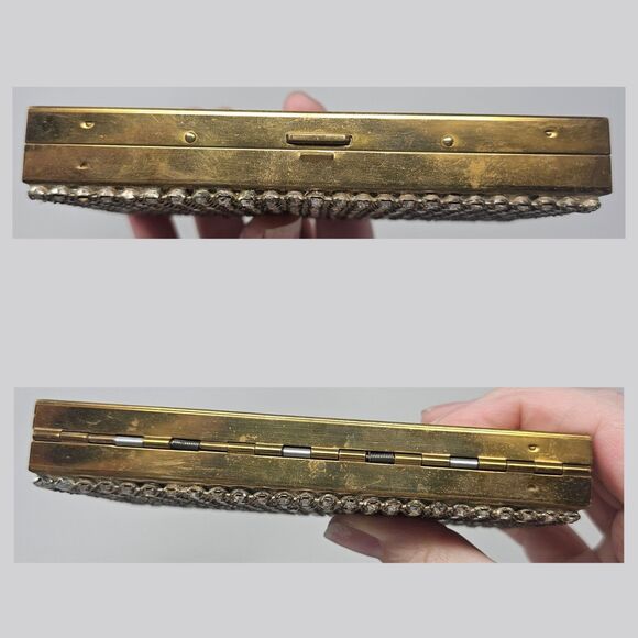 Vintage Elegant Rhinestone Powder Compact Lipstick Makeup Cig/Money Mirror Case - Picture 15 of 16